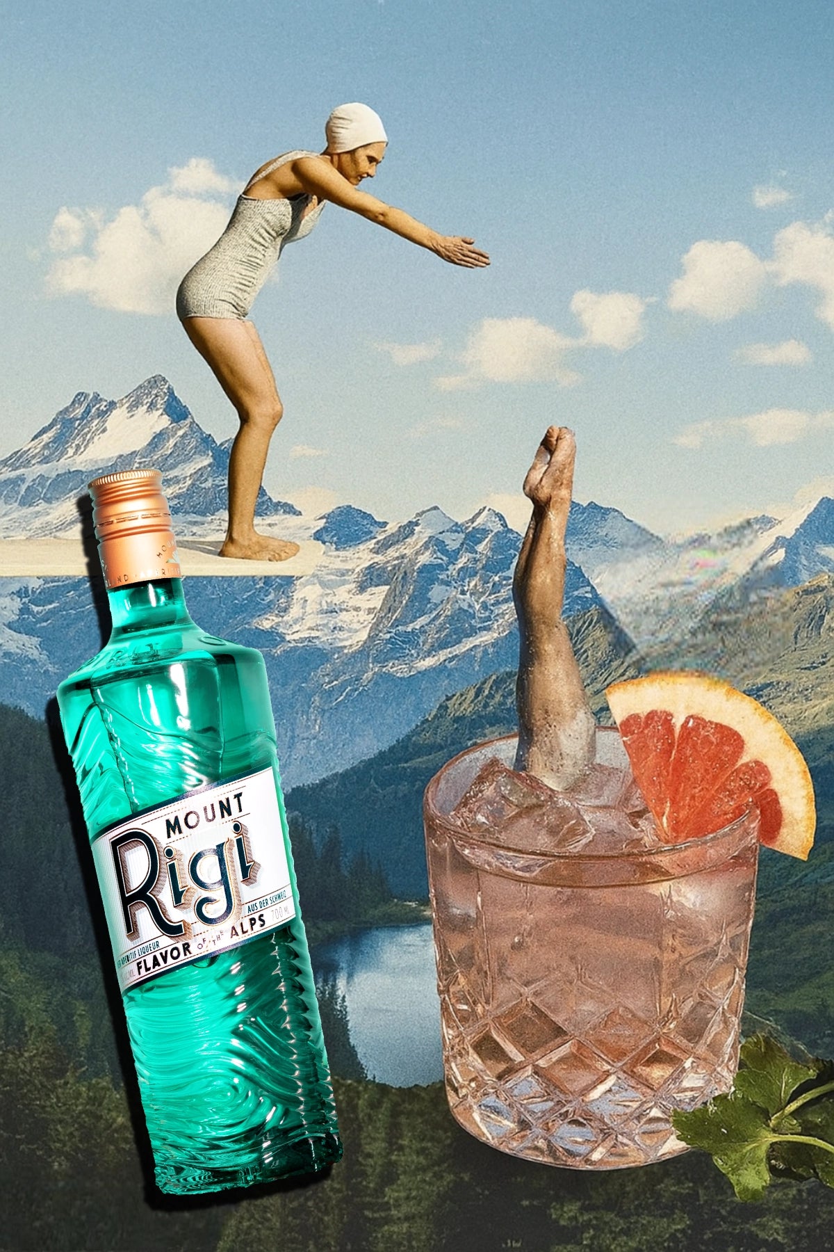 Mount Rigi & Tonic cocktail with grapefruit garnish