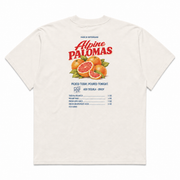 Back view of the white Mount Rigi Alpine Palomas organic oversized T-shirt with grapefruit artwork and cocktail recipe