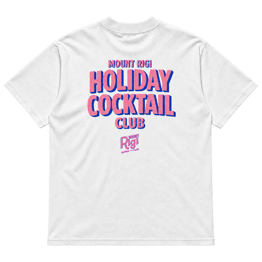 Back of the white Mount Rigi Holiday Cocktail Club oversized T-shirt